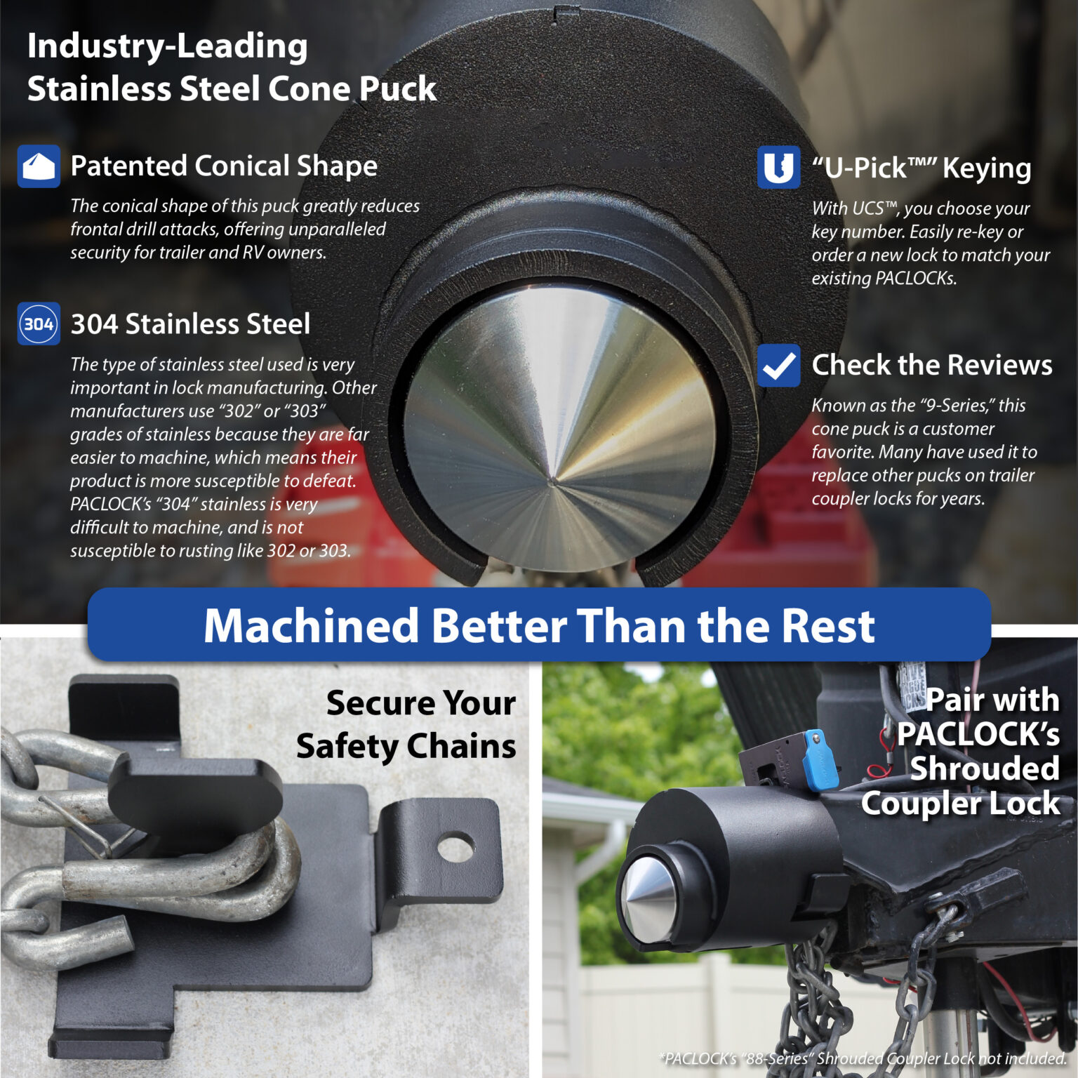 PACLOCK UCS-77S-DEM-2516 High Security Trailer-Coupler Lock For 2-5/16” Demco Couplers