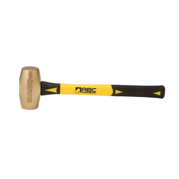 A Brass Head Hammer With Fourteen Inch Fiber Glass Handle
