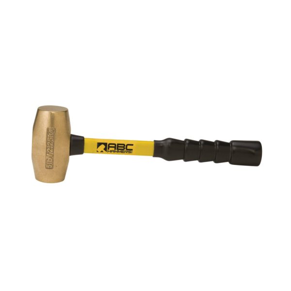 A Brass Head Hammer With Fiber Glass Ribbed Handle