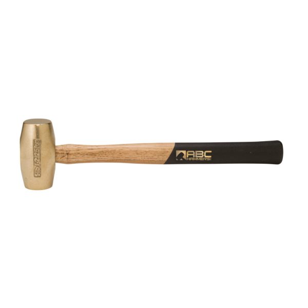 A Brass Head Hammer With Fifteen Inch Wood Handle