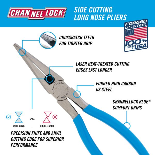 Channellock 317 8-inch Long Nose Pliers with Side Cutter - Image 4