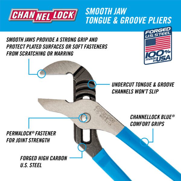 Photo of: Channellock 415 10-INCH SMOOTH JAW TONGUE & GROOVE PLIERS packaging