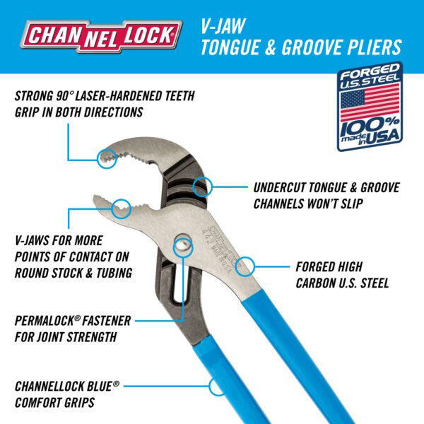 Channellock 442 12-inch V-Jaw Tongue & Groove Pliers