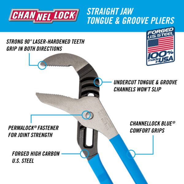 Photo of Photo of Channellock 460 16.5-INCH STRAIGHT JAW TONGUE & GROOVE PLIERS