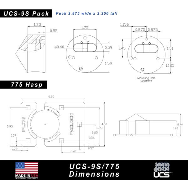 Photo of: UCS-9S/775 Cone Shaped Puck Lock And Hasp Combo Kit