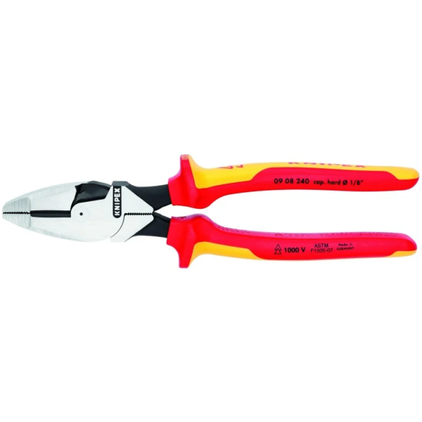 Photo of: KNIPEX 09 08 240 US 9 1/2" High Leverage Lineman's Pliers New England Head-1000V Insulated