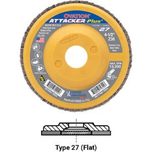 United Abrasives 72314 4-1/2" x 5/8" - 11 Ovation Attacker Plus High Density Flap Disc 10 Pack