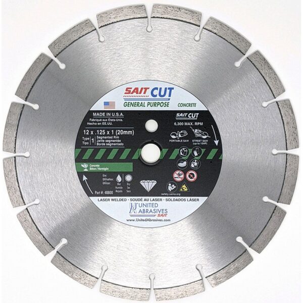 United Abrasives 48800 12 X .125 X 1" Concrete General Purpose Large Diameter Diamond Blade