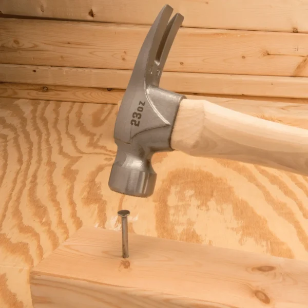 The Estwing Pro 23-oz. California Hammer with a forged solid-steel head features a rip claw and a top-grade genuine hickory handle.