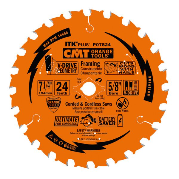 Photo of: CMT Orange Tools P07524-X10 7 1/4″ ITK-PLUS Ultimate Finish V-Drive