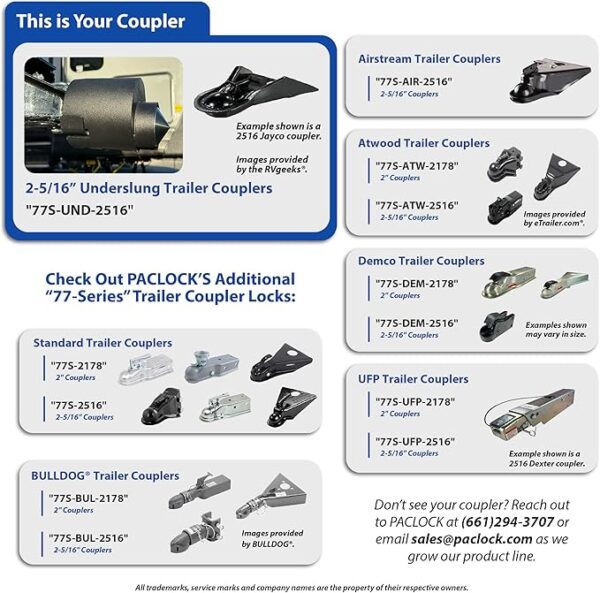 Photo of: PACLOCK UCS-77S-UND-2516 High Security Trailer-Coupler Lock For 2-5/16” Underslung Couplers