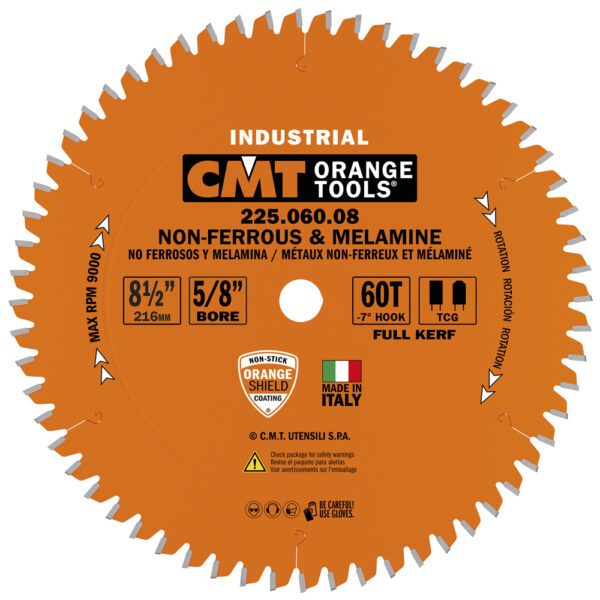 Photo of: CMT Orange Tools 225.060.08 Industrial Xtreme Non-Ferrous Metal, PVC & Melamine Circular Saw Blade 8-1/2″x60 5/8″