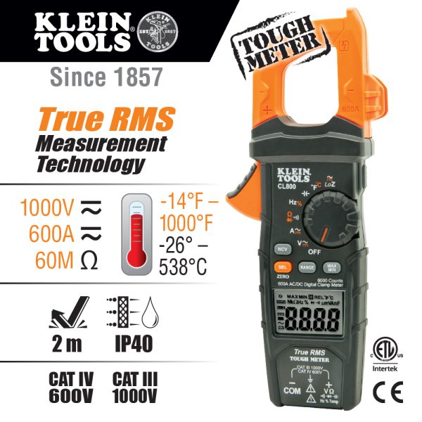 Photo of: Klein Tools CL800 Digital Clamp Meter, AC Auto-Range TRMS, Low Impedance (LoZ), Auto Off