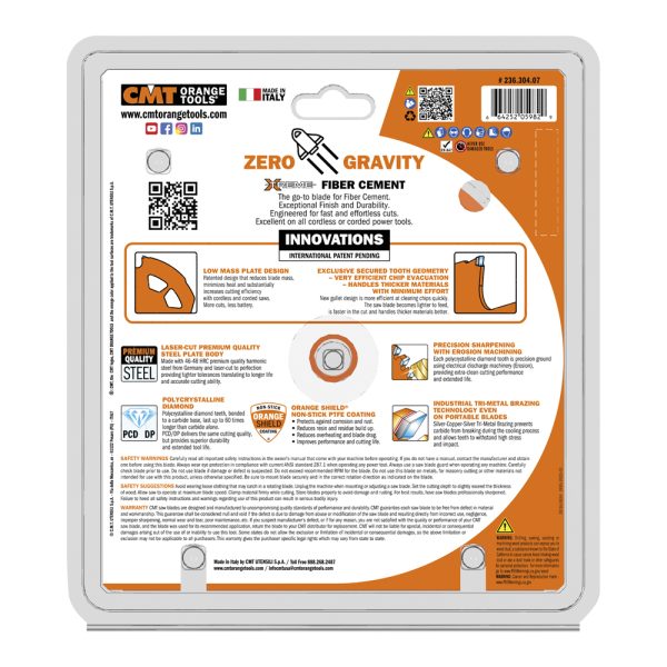 Photo of: CMT Orange Tools 236.304.07 7-1/4” x 4T x 5/8” Zero Gravity For Fiber Cement