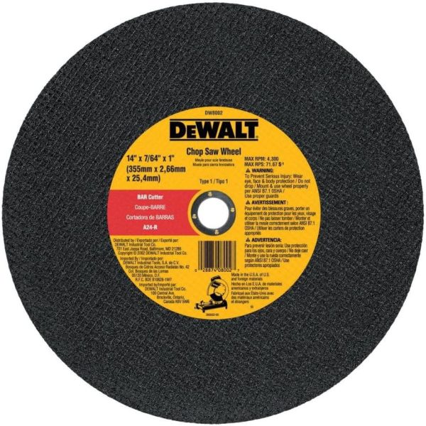 Photo of: DeWalt DW8002 14" X 7/64" X 1" Bar Cutter Heavy Metal Chop Saw Wheel