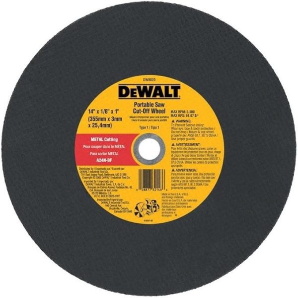 Photo of: DeWalt DW8021 - 14" x 1/8 x 20 mm Portable Metal Saw Cut-Off Wheel