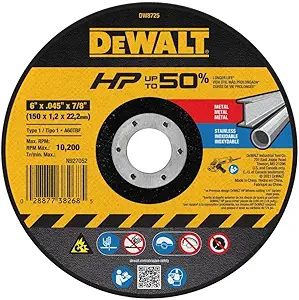 Photo of: DeWalt DW8725 - 6" X 0.45 X 7/8" Type 1 High Performance Cut-Off Wheel