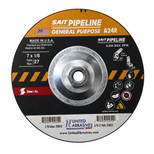 United Abrasives SAIT 22052 A24R General Purpose Pipeline Wheel Type 27 Depressed Center 7" x 1/8" x 5/8-11" 5/8"-11 Super-Lock™ Hub