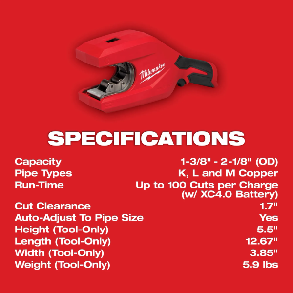 Milwaukee 2479-20 M12™ Brushless 1-1/4" - 2" Copper Tubing Cutter