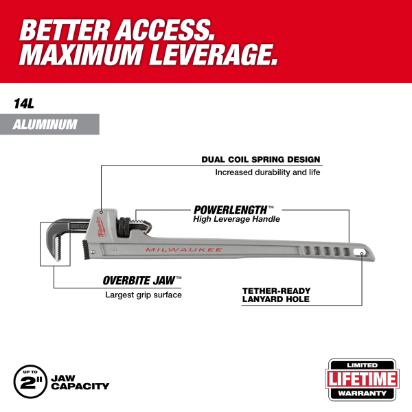 Milwaukee 48-22-7215 14L Aluminum Pipe Wrench with POWERLENGTH™ Handle