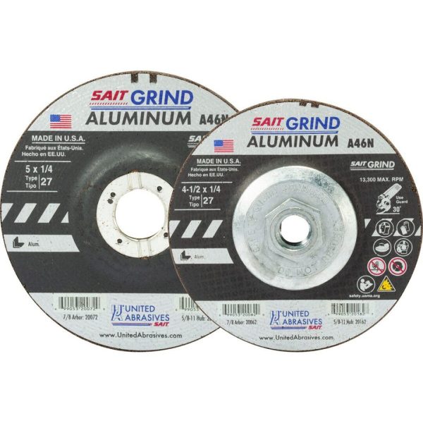United Abrasives 20062-10 A46N Aluminum Grinding Wheel Type 27 Depressed Center 4 1/2″ x 1/4″ x 7/8″ 10 Pack