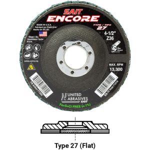 United Abrasives 71209 ENCORE 4-1/2″ x 7/8″ Type 27 Regular Density Flap Disk