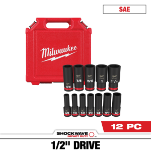 Milwaukee 49-66-7011 12PC SHOCKWAVE™ Impact Duty 1/2" Drive SAE Deep 6 Point Socket Set
