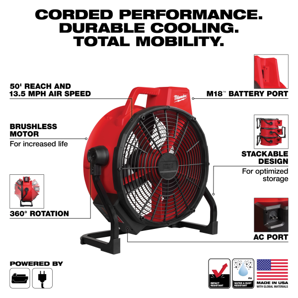 Milwaukee 0821-20 M18™ Brushless 18" Fan