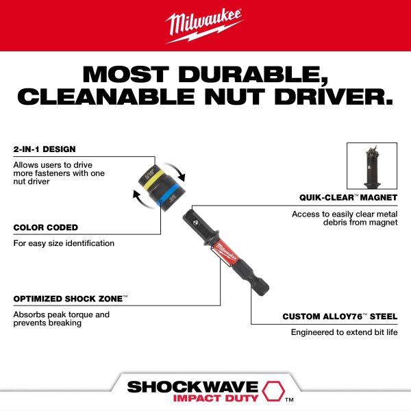 Milwaukee 49-66-4543 5/16” and 3/8” SHOCKWAVE Impact Duty™ QUIK-CLEAR™ 2-in-1 Magnetic Nut Driver