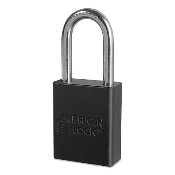 American Lock A1106BLK Solid Aluminum Padlock, 1/4 in dia, 1-1/2 in L x 3/4 in W, Black