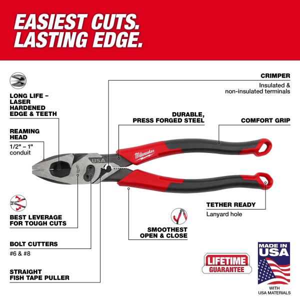 Milwaukee MT550C 9" Lineman's Pliers w/ Crimper & Bolt Cutter