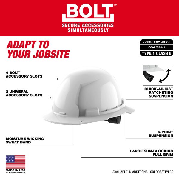 White Full Brim Hard Hat w/6pt Ratcheting Suspension - Type 1, Class E