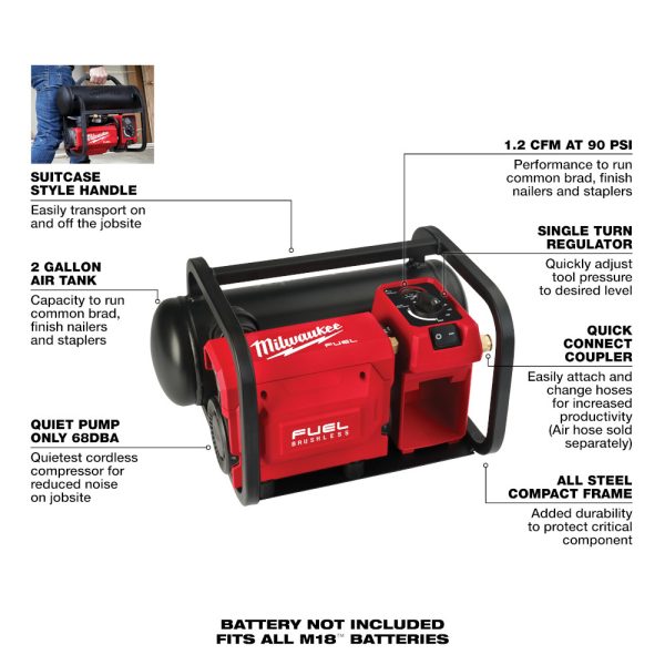 Milwaukee 2840-20 M18 FUEL™ 2 Gallon Compact Quiet Compressor