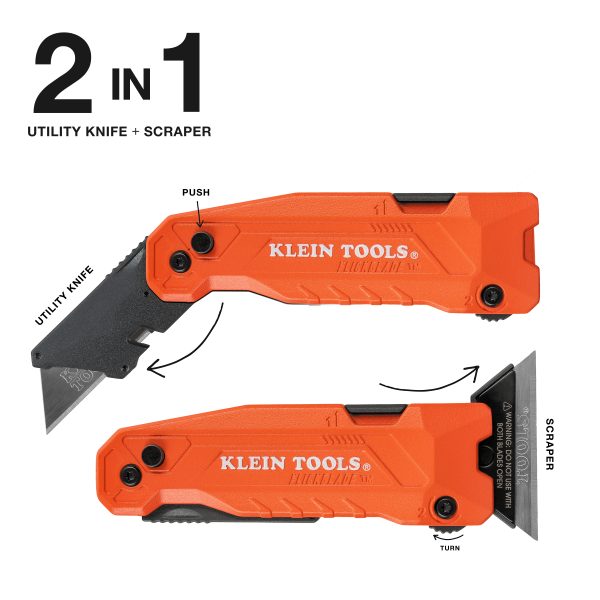 Klein Tools 44306 FLICKBLADE™ 2-in-1 Utility Knife / Scraper with Blade Storage