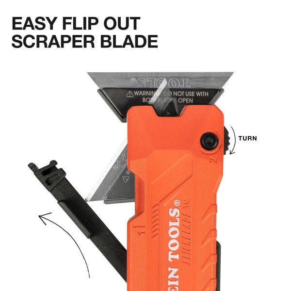 Klein Tools 44306 FLICKBLADE™ 2-in-1 Utility Knife / Scraper with Blade Storage