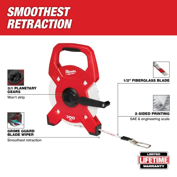 Milwaukee 48-22-5303 300ft Fiberglass Open Reel Long Tape Measure