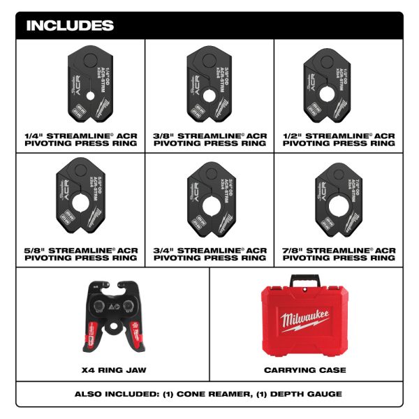 Milwaukee 49-16-2661MX 1/4" - 7/8" Streamline® ACR Pivoting Press Ring Kit for M18™ FORCE LOGIC™ Press Tool