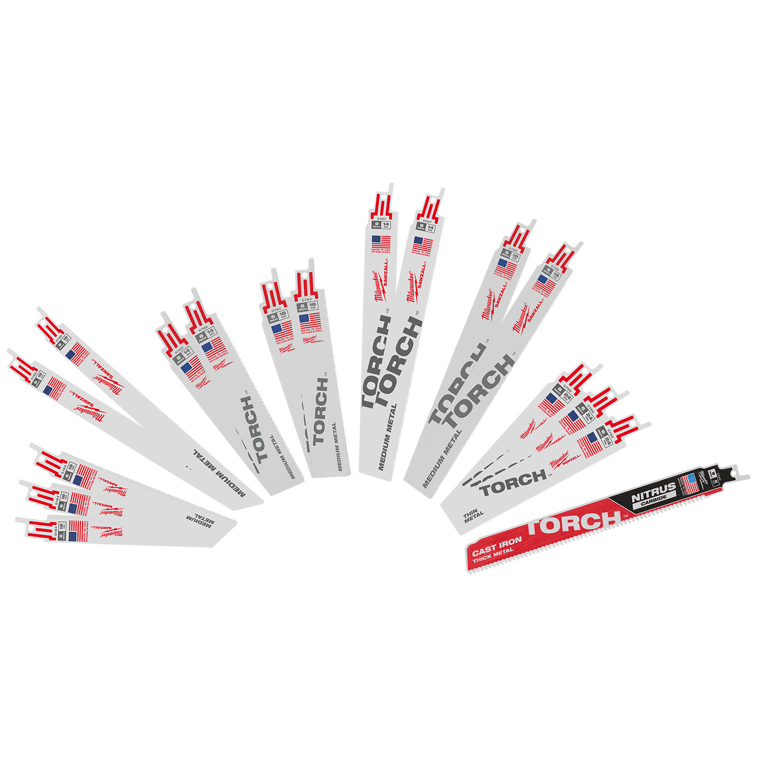 Milwaukee 49-22-1216D SAWZALL Blade Set - 16PC w/9" TORC NITRU SAWZALL Blade
