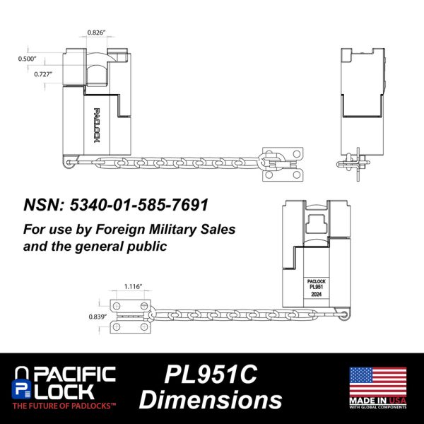 PACLOCK PL951C High Security Padlock NSN #5340-01-585-7691 For Commercial Customers and Foreign Militaries