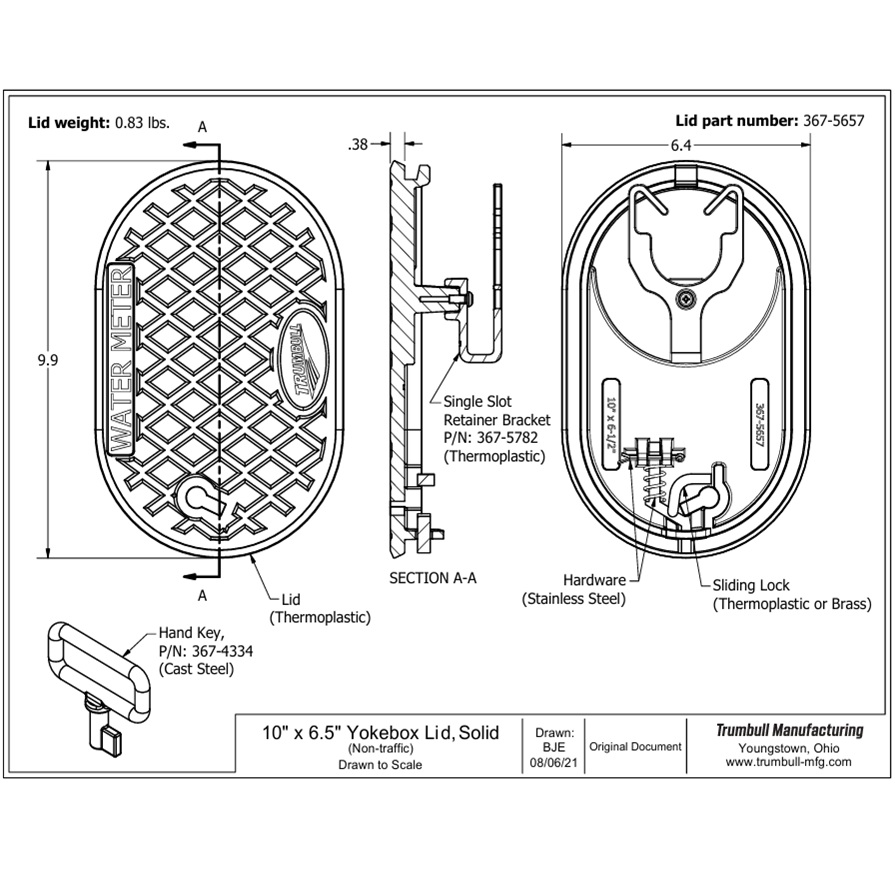 Trumbull Mfg. 367-5657 10” x 6.5” Polymer Yokebox Lid