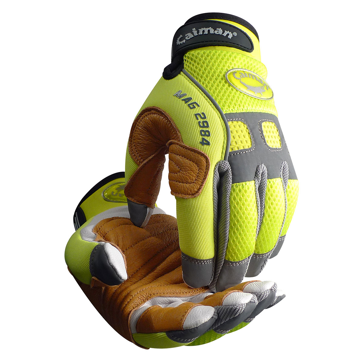 PIP Caiman® MAG™ Multi-Activity Glove with White Goat Grain Leather Palm and Hi-Vis AirMesh™ Back - Pigskin Leather Reinforcement