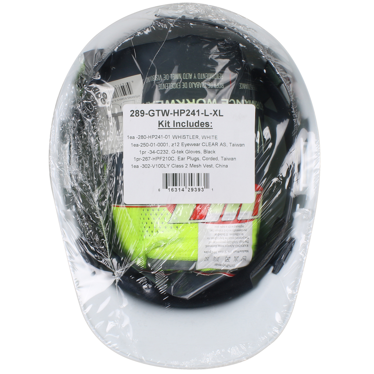PIP® 289-GTW-HP241 Whistler™ Pre-Packed PPE Kit, HP241 Hat, Safety Eyewear, Earplugs, Gloves and Vest