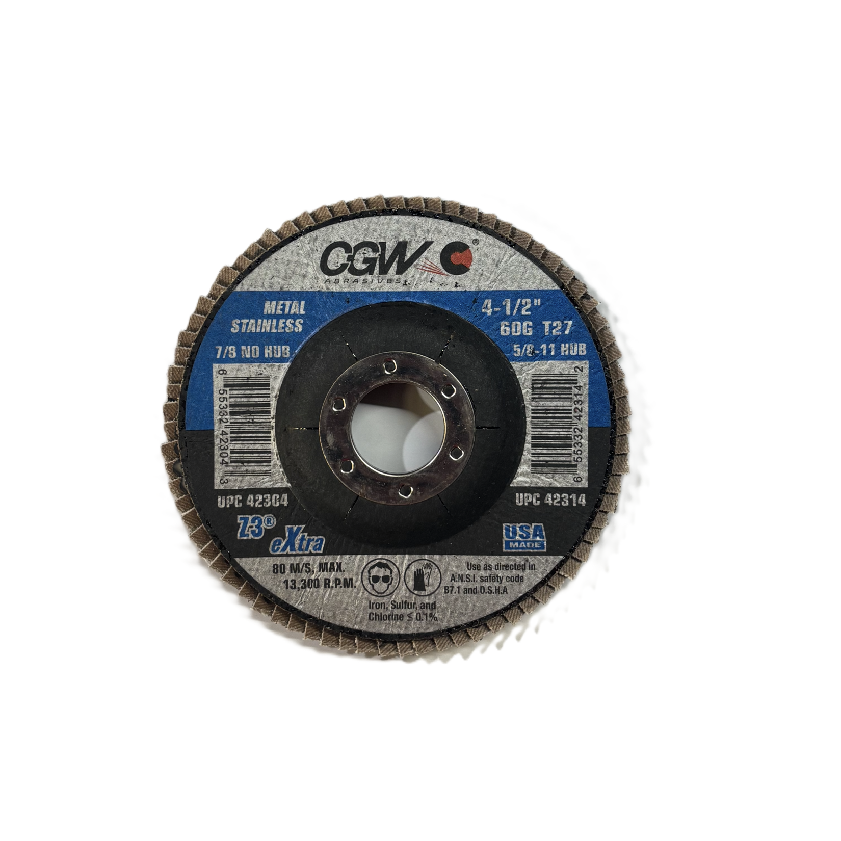 CGW Abrasives 42304 4-1/2" X 7/8" eXtra Z3 Zirconia Flap Disc 60 Grit 10 Pack