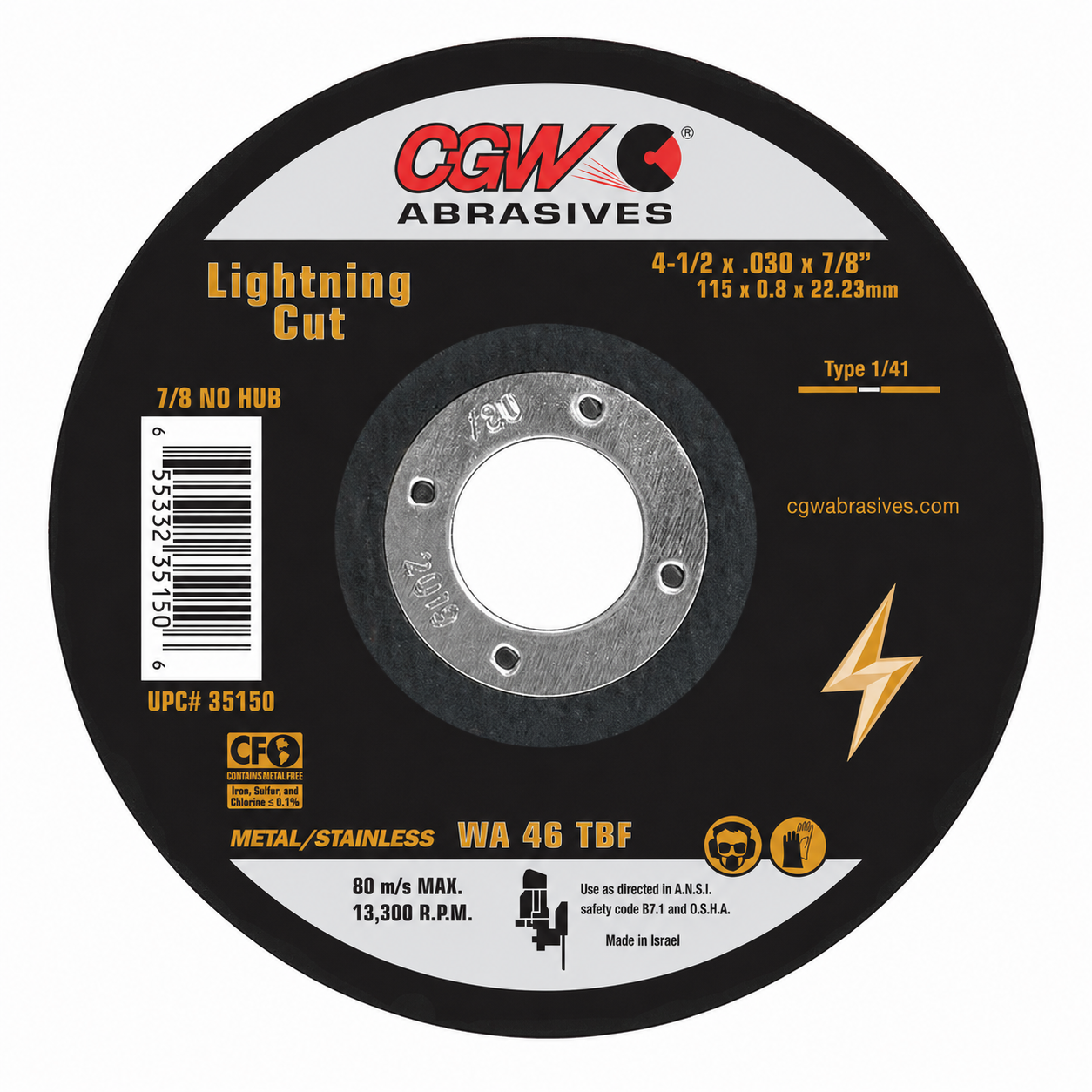 CGW Abrasives 35150 4-1/2 X .030 X 7/8 Lightning Cut Grinding Wheel