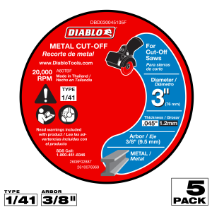 Diablo DBD030045105F - 3" Metal Cut-Off Discs (5-pk)