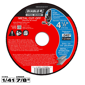 Diablo DBDS45045101F - 4-1/2" Type 1 Steel Demon™ Metal Cut-Off Disc