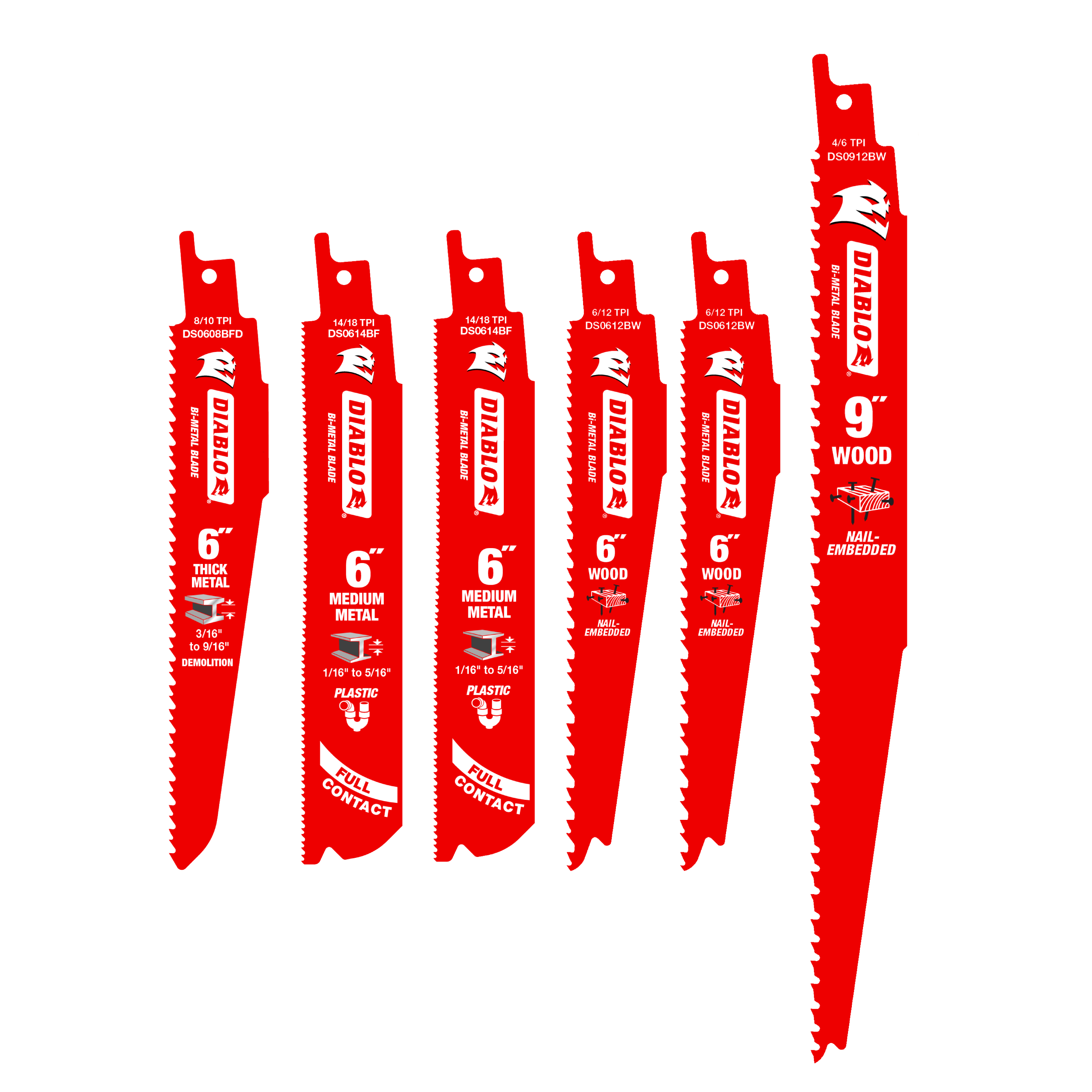 Diablo DS006S - Bi-Metal Reciprocating Saw Blade Set for Wood and Metal Demolition (6-pc)