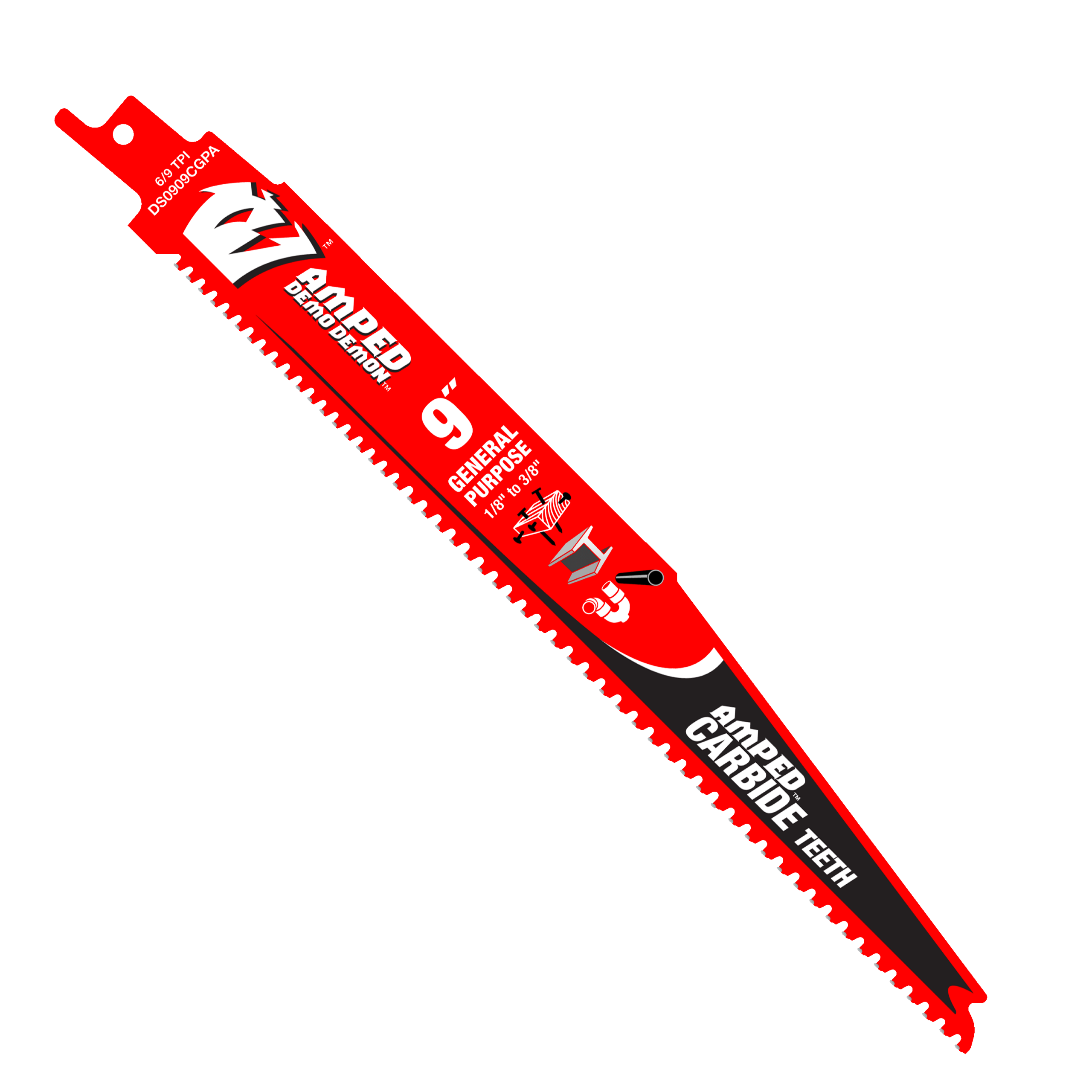 Diablo DS0909CGPA3 - 9" 6/9TPI AMPED™ Demo Demon™ Carbide Teeth Reciprocating Saw Blades for General Purpose Cuts (3-pk)