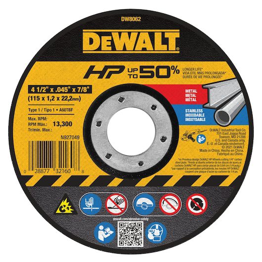 Dewalt DW8062 – Abrasive Cut-Off Wheel: Type 1, 4 1/2″, 60 Grit