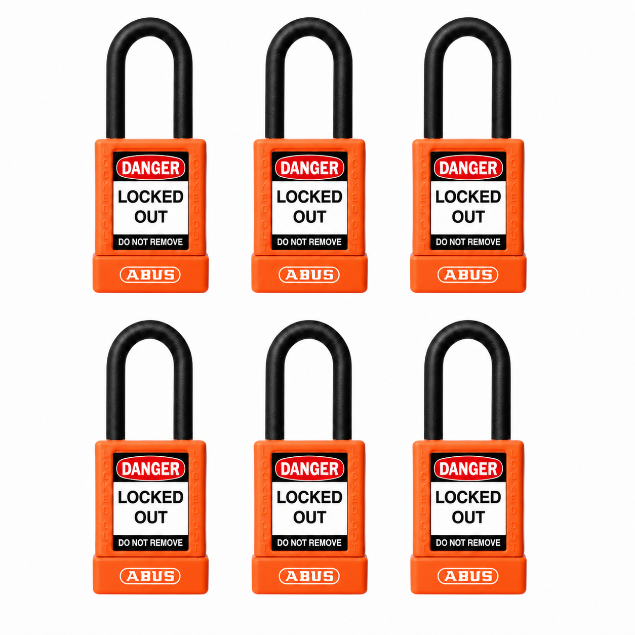 ABUS 74/40 Insulated Safety Lockout Padlock 6-Pack Orange 1-1/2″ Shackle Keyed Different (19662)